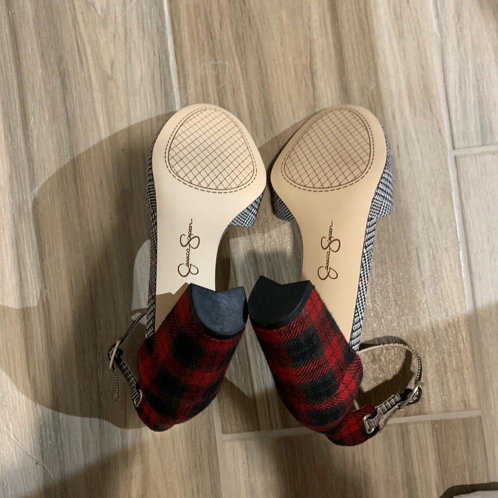 Jessica Simpson Red and Black Plaid Block Heel - Picture 5 of 7